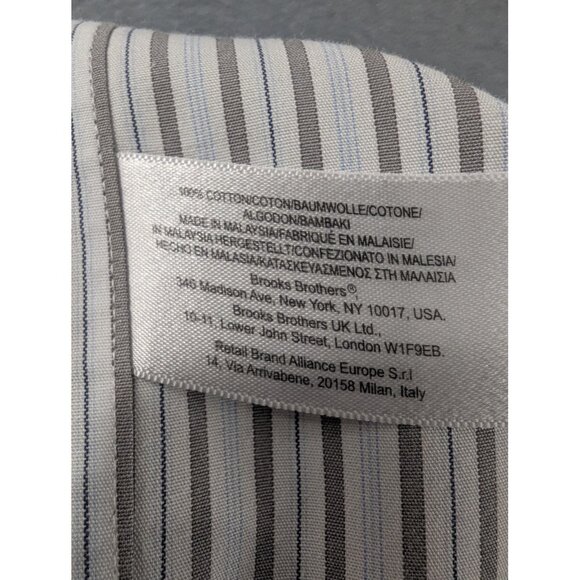 Brooks Brothers Shirt Mens 16.5 34 Blue Gray Striped Regular Fit Non Iron Supima - Picture 9 of 9